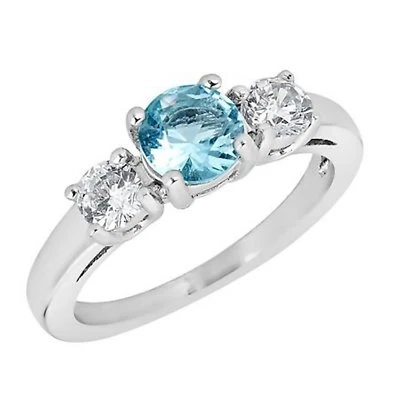 March Birthstone Ring Womens Blue Cubic Zirconia Stainless Steel Band Sizes 3-10 - Image 1 of 4