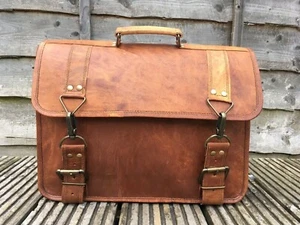 Bag Vintage Genuine Leather Men's New Retro Messenger Laptop Brown Shoulder 15'' - Picture 1 of 5