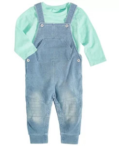 First Impressions Baby Boys 2-Pc. Long-Sleeve Indigo T-Shirt & Moto Overall Set - Picture 1 of 2