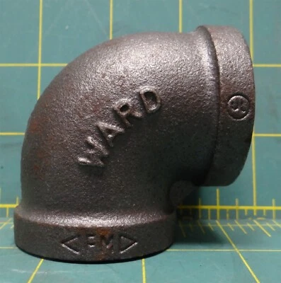 Ward 1" ID x 1" ID Black Malleable Iron 90 Degree Elbow, FNPT  - Image 1 of 4
