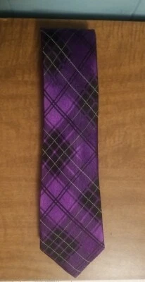 Geoffrey Beene 100% Silk Necktie Purple,  Black Length 61" Width 2.75" Handmade  - Image 1 of 4