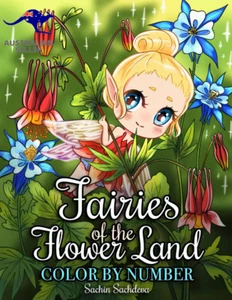 Fairies of the Flower Land: Color by Number Coloring Book for Adults Featuring W - Picture 1 of 12