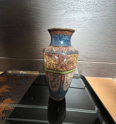 CLOISONNE 搪瓷花花瓶龙凤凰 6.1 英寸古董日本明治时代罐 — 第 1/4 张图片