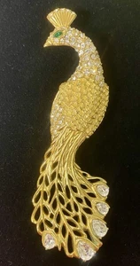 Vintage Trifari Goldtone Peacock Broche Pin Jewels Of India 1965 (J-1) - Imagen 1 de 4