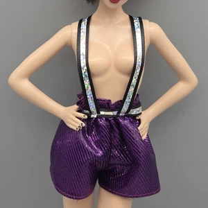 SHORTS 90'S DANCE TERESA SHINY SILVER PURPLE SUSPENDER SHORTS DOLL CLOTHES - Picture 1 of 8