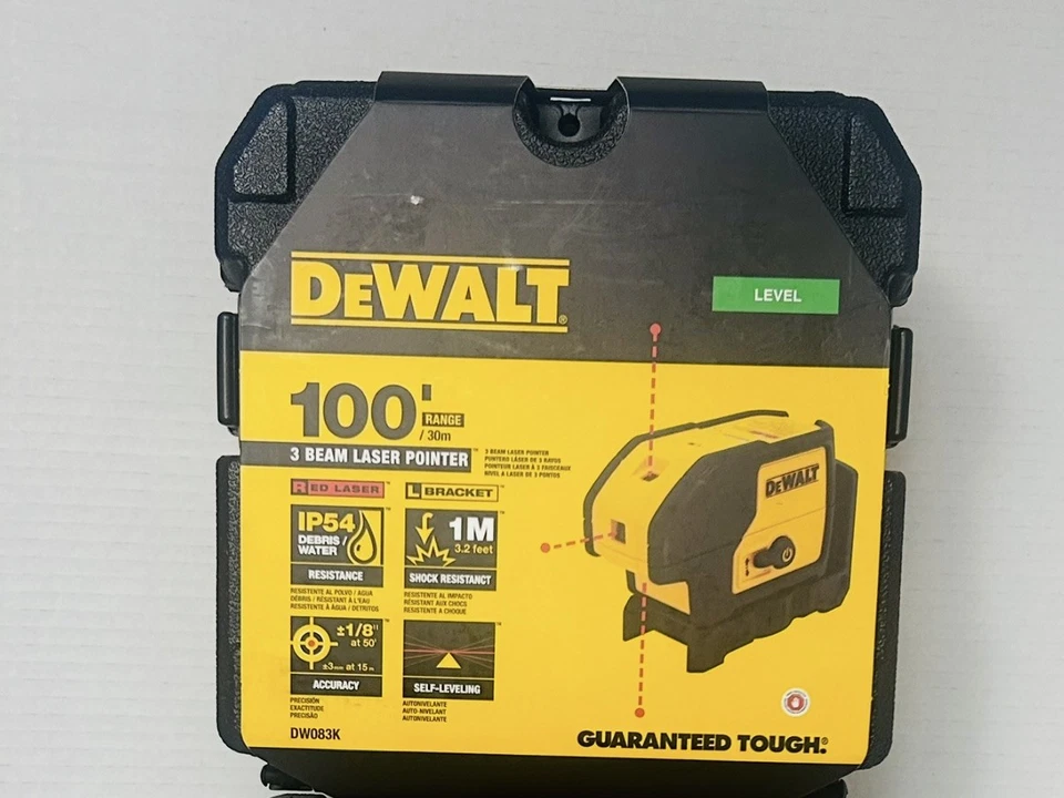 DEWALT DW083K Line Laser, Self-Leveling, 3-Beam, Red, Includes Carrying Case - Image 1 of 1