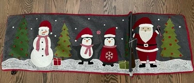 Rachel Zoe CHRISTMAS WOOL SANTA Snowman Embroidered HOLIDAY Table Runner 54” NWT - Image 1 of 4