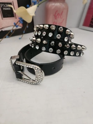 Cinturón Western para mujer talla grande negro plata metal tachuelas hebilla Foto 1 de 4