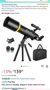 Eaconn Telescope for Adult 90mm Aperture 600mm Refractor Professional NEW Black - Picture 1 of 7
