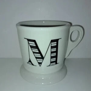 Anthropologie Coffee Mug Monogram Letter M Black White Shaving Style Cup - Bild 1 von 4