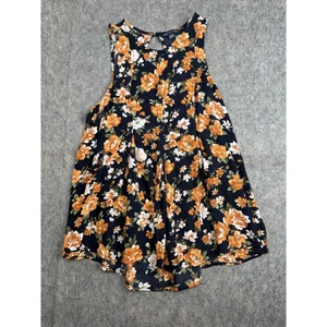 American Eagle Tunika Top Damen Medium schwarz gelb Blumen hinten offen ärmellos - Bild 1 von 7