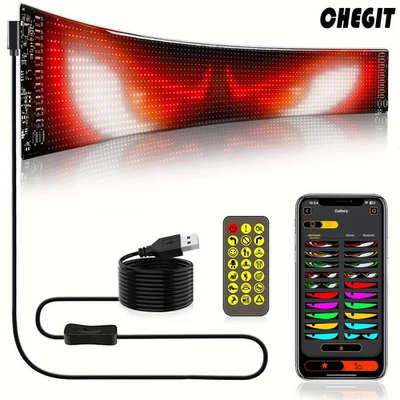 USB LED Car Flexible Sign Scrolling Message Display Screen APP Programmable RGB - Image 1 of 4