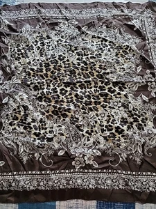 Bufanda de seda marrón Adrienne Landau 33" cuadrado estampado de leopardo cachemira - Imagen 1 de 6