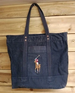Polo Ralph Lauren Canvas Navy Blau Tote Bag Aged Vintage Retro Preloved Original - Bild 1 von 15