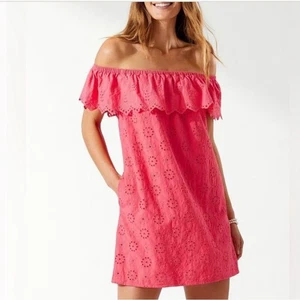 Neu mit Etikett Tommy Bahama Harbour schulterfreies Kleid mit Ösen, koralle, Größe L - Bild 1 von 8