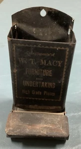 W.T. Macy Möbel und Undertaking Streichhölzer Halter Antik Vintage Blech - Bild 1 von 7