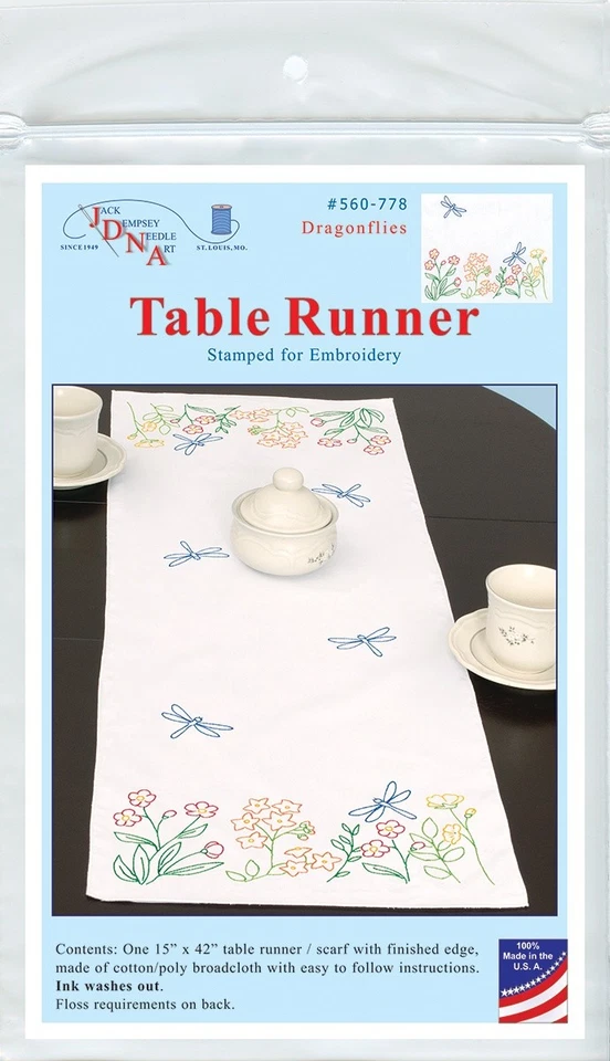 Jack Dempsey Stamped Table Runner/Scarf 15"X42"-Dragonflies - Image 1 of 1