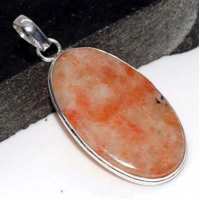 Colgante de piedra solar enchapado en plata 925 hecho a mano joyas de piedras preciosas tamaño 2,3" GW Foto 1 de 3