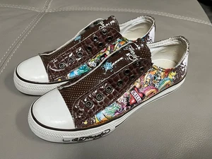 VTG Don Ed Hardy Chocolate Low Rise Brixton Graphic Love Kills Shoes Size 8 - Picture 1 of 16