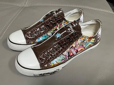 VTG Don Ed Hardy Chocolate Low Rise Brixton Graphic Love Kills Shoes Size 8 - Image 1 of 4