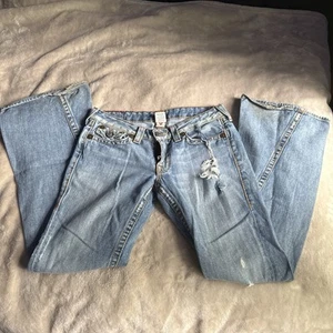 Y2K True Religion Low Waist Joey Big T Flare Leg Women Jeans Sz 30 VTG RARE - Picture 1 of 10