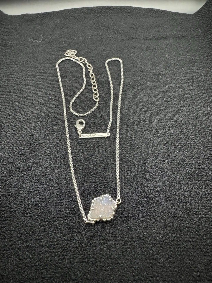 Kendra Scott Tess white iridescent drusy necklace in silver color - Image 1 of 4