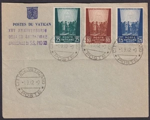 Vatican # 77-79 1942 Pcompassion of Christ set of 3 on 5 First Day cover - Picture 1 of 2