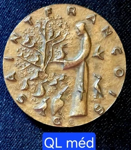 Superbe Méd. Artistique Bronze 50 mm- Saint François d'Assise Par Chevalard 1963 - Picture 1 of 3