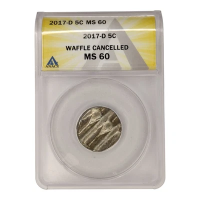 2017 D Jefferson Nickel Error Coin Waffle Cancelled ANACS MS 60 1B3 - Image 1 of 2