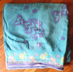 Vintage Distressed TROPICAL FISH Cotton Bath Beach Towel - Foto 1 di 8
