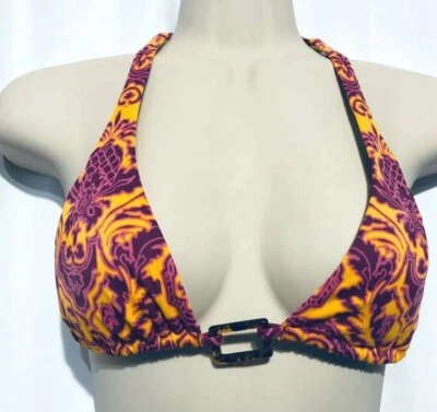 Top de bikini Victorias Secret para mujer pequeño amarillo rosa cachemira halter playa boho Foto 1 de 4