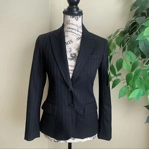 Blazer Theory Nettie nero a righe con spilla misto lana taglia 0 - Foto 1 di 14