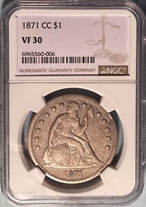 1871-Cc Seated Liberty Dollar Ngc Vf30 — Key; Only 1,376 Minted In Carson City