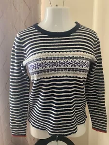 Maglione J.Crew nero a righe geometrico nordico Fair Isle misto lana, donna grande - Foto 1 di 9