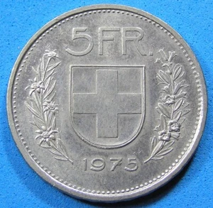 Switzerland 5 Francs Coin 1975 nice high grade, KM-40a.1, Combined Shipping - Picture 1 of 2
