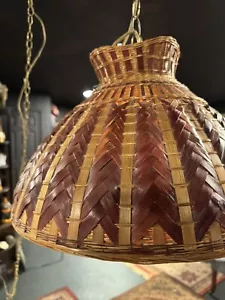 Vintage Wicker Hanging Lamp Shade Light TESTED & WORKING - Picture 1 of 15