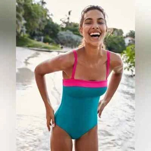 Traje de baño Boden para mujer 12 Salerno Bandeau de una pieza rosa azul correas extraíbles - Imagen 1 de 4