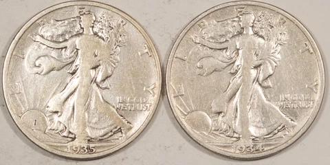 1934-S, 1935-S WALKING LIBERTY HALF DOLLARS LOT/2 CIRCULATED Cover