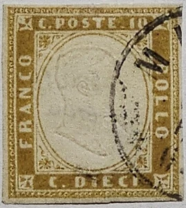 ITALIENISCHE STAATEN SARDINIEN KLASSIKER 1861 10c Bruno Bistro 100€ Sassone 14Co. Schnitt - Bild 1 von 3