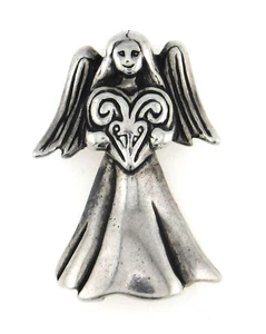 Designer 925 Sterling Silver Angel with Heart Brooch Pin Pendant - Picture 1 of 10