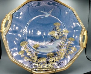 Vintage JAPAN Hand Painted Blue & Orange Lustre Swan Plate - Picture 1 of 6