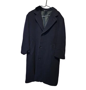 Vtg Hugo Boss Pure Wool Coat Size 50 De Tomaso Herringbone Navy Blue Long - Picture 1 of 13