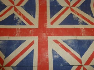 UNION JACK FLAG Linen Look Cotton Fabric Bunting Cushion Panels &All Over design - Picture 1 of 10