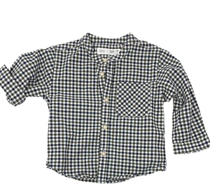 Zara Baby Boys 9-12 Months Black Gingham Check Button-Down Long Sleeve Shirt - Picture 1 of 6