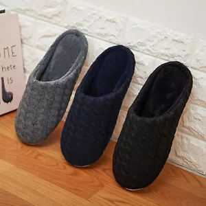 Mens Slippers  Fuzzy Lined Bedroom Memory Foam Slip On Closed Toe House Shoe - Picture 1 of 21