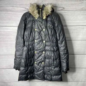 Abrigo parka acolchada negra Juicy Couture para mujer talla S con sombrero de piel sintética talla XS - Imagen 1 de 8