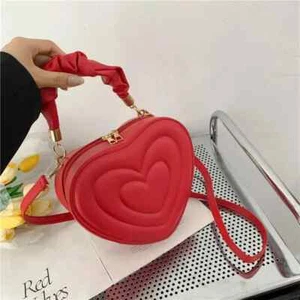 Quilted Handle Women PU Leather Shoulder Bag Fashion Heart Crossbody Bag - Picture 1 of 28