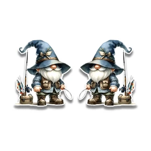 2x Small Fisherman Garden Gnome Fishing Vinyl Sticker Decal Scrapbook 60x52mm - Bild 1 von 1