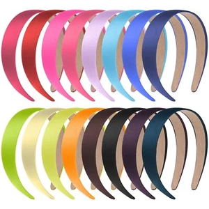 16 Pcs Satin Headbands Bulk 1 Inch Anti-slip Ribbon Hair Bands Plain Hard - Picture 1 of 7