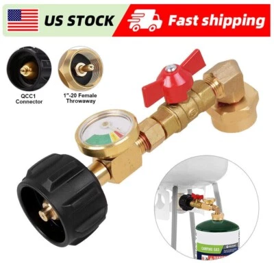 1-4 Propane Refill Adapter With Valve and Gauge Fill 1Lb Bottle From 5-40Lb Tank - Image 1 of 4